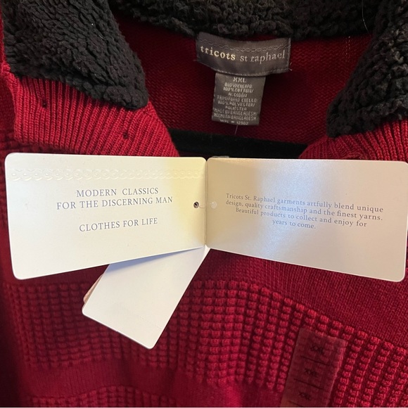 XXL Classy Holiday Cranberry Red Sweater with Fleece Collar Tricots St Raphael - Picture 6 of 7